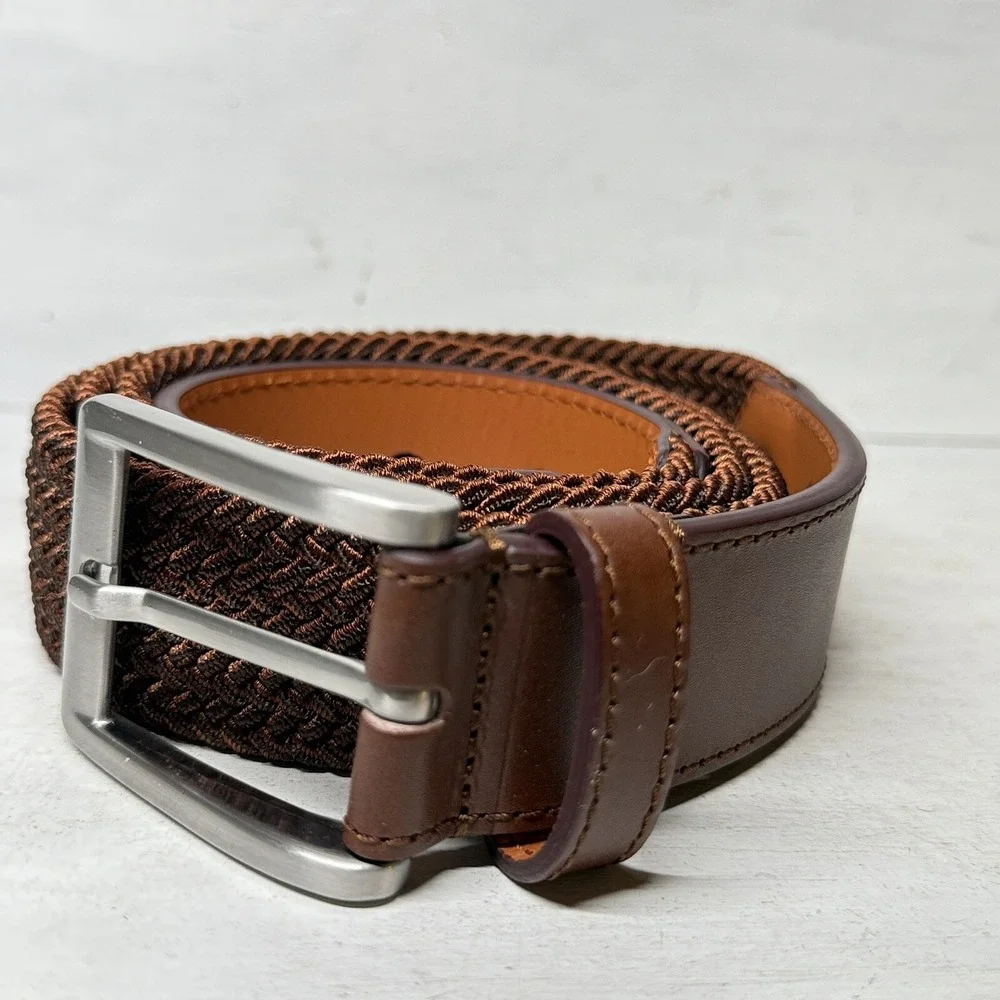 Wolf & Shepherd Stealth Woven Belt Large 40-44 Stretch Maple Brown Leather NEW